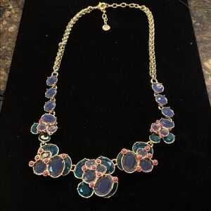 Talbots Chic Gold Necklace with Blue and red Accents